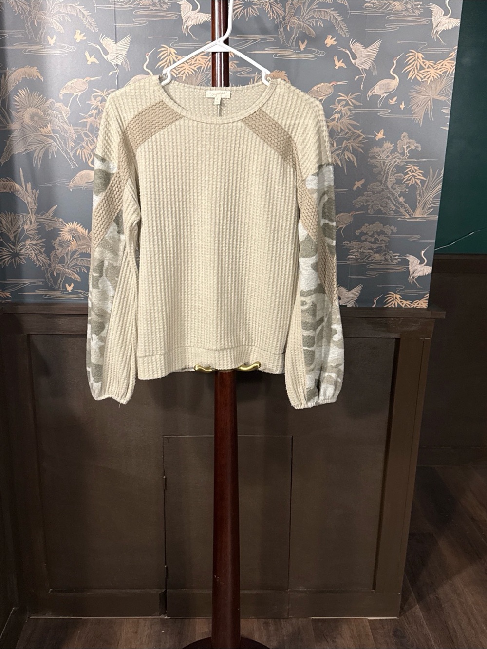 Mystree Cream Waffle-Knit Lightweight Pullover